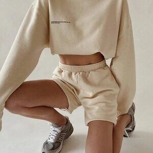 PANGAI Organic Cotton Blend Womens 365 Midweight Shorts - Sand